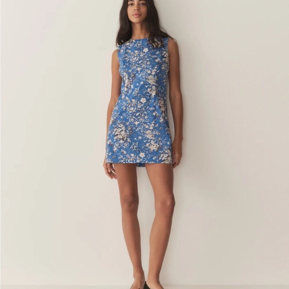 NWT Doen Adele Cotton Sleeveless Floral Mini Dress Jardins De La Fontaine Blue - Picture 4 of 13